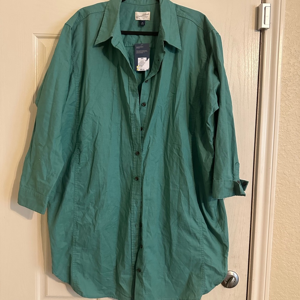 Green Button-Up Shirt Dress
